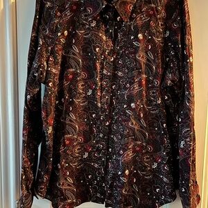 Chaps Paisley No Iron Shirt Top Blouse Button Up Long Sleeve 2XL